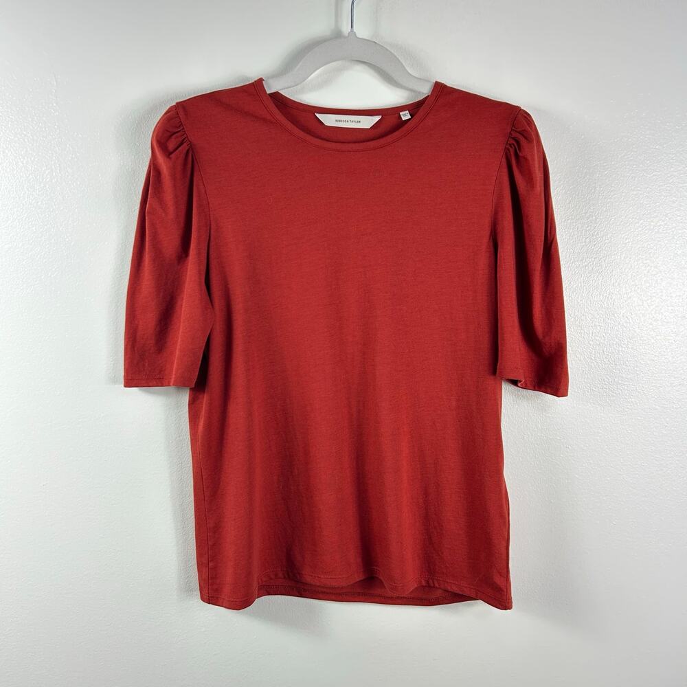 Rebecca Taylor Rust Red Orange Half Sleeve Tee Blouse Size Medium